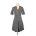 Ann Taylor Casual Dress - A-Line V Neck Short sleeves: Gray Dresses - Women's Size X-Small Petite