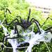 The Holiday Aisle® 35" Giant Spider Decor Set w/ Ground Stake, mini Spiders, triangular Spider Web & Spider Silk Metal in Black | Wayfair