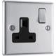 BG Brushed Steel 13A DP Black Insert Switched Socket 1 Gang in Silver Stainless Steel