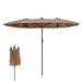 Mondawe 15ft Patio Umbrella with Solar Lights and Crank Handle LED Double-Sided Outdoor Shade Table Umbrella Tan