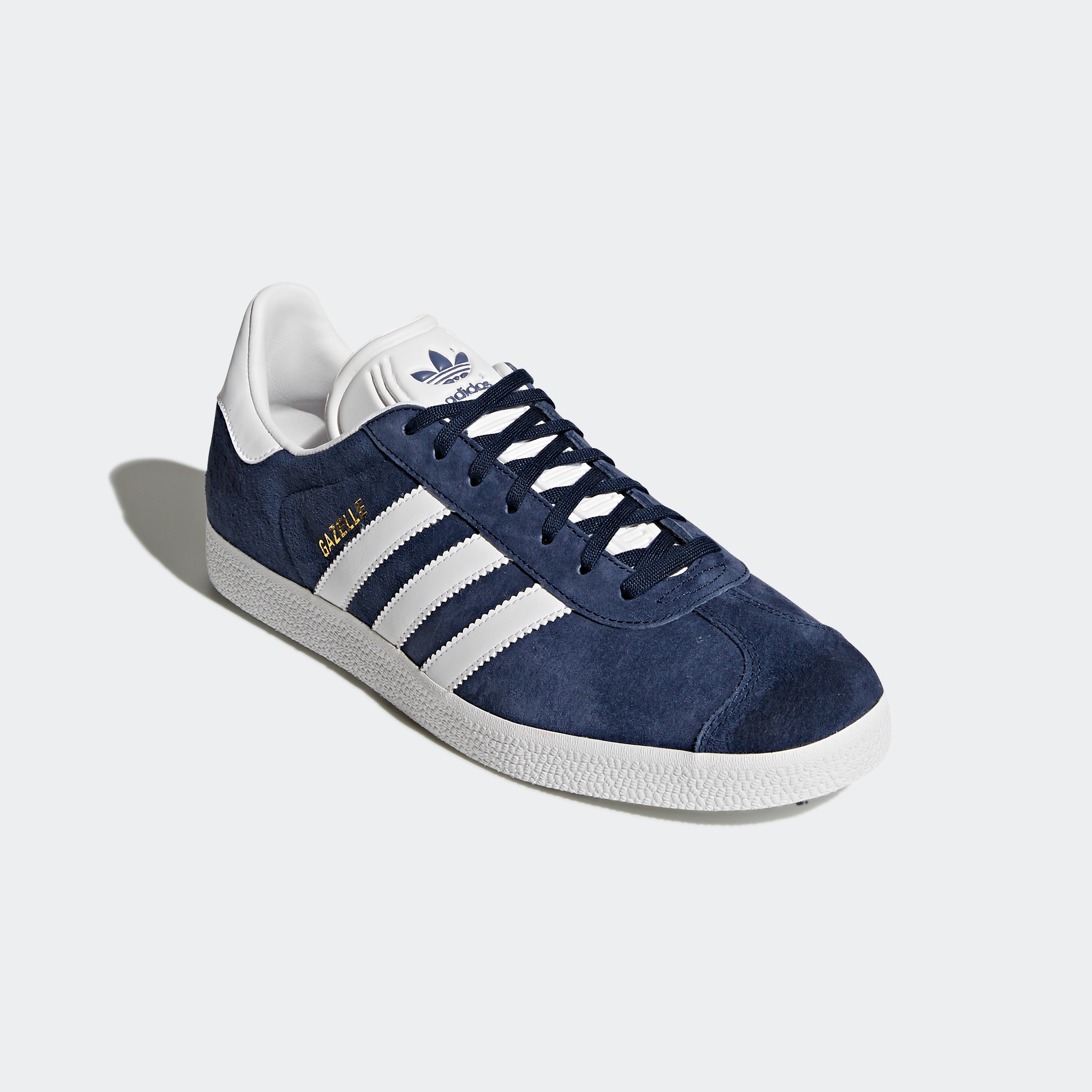 Sneaker ADIDAS ORIGINALS "GAZELLE", Herren, Gr. 40, blau (collegiate navy, weiß, gold metallic), Leder, Synthetik, Schuhe Sneaker