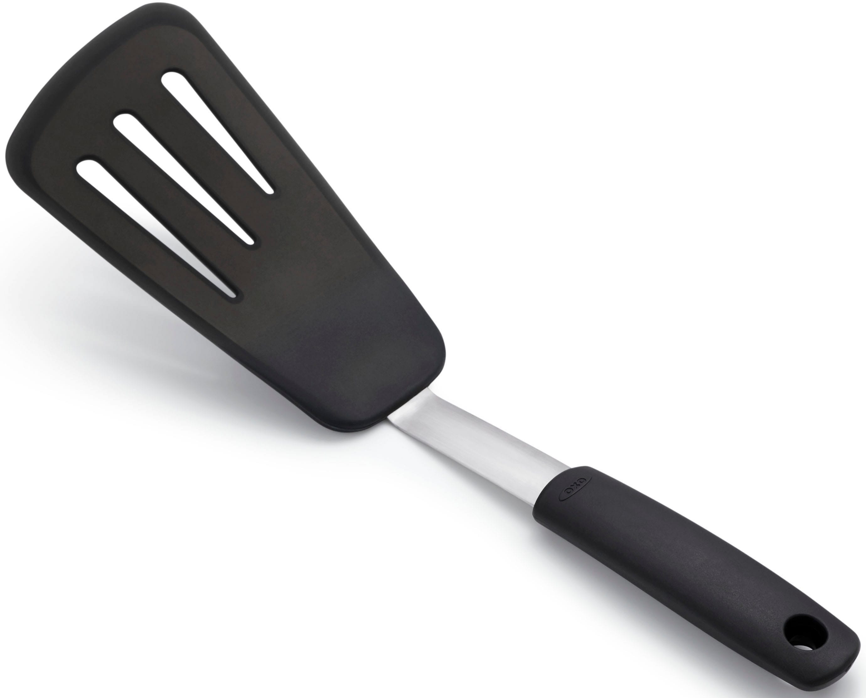 Küchenwender OXO GOOD GRIPS, schwarz (schwarz, edelstahl), B:10cm, Edelstahl, Silikon, Küchenpaletten, flexibel, Silikon, für Omletts