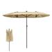 Mondawe 15ft Patio Umbrella with Solar Lights and Crank Handle LED Double-Sided Outdoor Shade Table Umbrella Beige