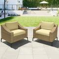 DWVO 2 Piece Outdoor Wicker Loveseat Patio Couch Set Wicker Patio Sofa with Thick Cushions Patio Sectional Sofa for Deck Porch Balcony - Khaki