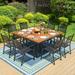 Summit Living 9-Piece Outdoor Dining Set for 8-Person Stack-able Chairs & Wood Grain Table Black