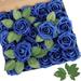 25 Pcs Navy Blue Roses Artificial Roses Flowers with Leaves and Stems Real Looking Fake Roses for DIY Wedding Bouquets Centerpieces Arrangements Party Baby Showe