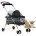 CL.HPAHKL Pet Stroller for Medium Small Dogs Dog Stroller Cat Stroller Foldable Jogging Travel 4 Wheels Waterproof and 360 Rotating Front Puppy Stroller with Mesh Windows Yellow plaid