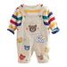 TureClos Child Clothing Suits Baby Jumpsuit Stripe Rainbow Clothes Hoodie Suspender Trousers Long Sleeve 2 Pieces Overalls Beige 80cm