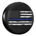 KAKALAD Thin blue line american flag Spare Tire Cover Weatherproof Universal Vehicle Accessories 14 Inch