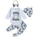 Kids Baby Boys Girls Fall Outfits Ghost Print Rompers and Pants Hat Headband 4Pcs Suit Halloween Clothes