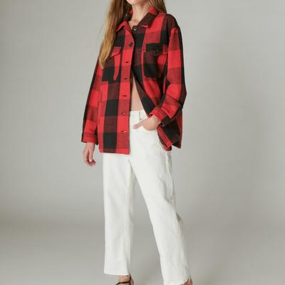 Lucky Brand Plaid Oversized Shirt Jacket - Women's Clothing Outerwear Jackets Coats in Red Multi, Size XS