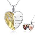 CHENGHONG Locket Necklace 925 Sterling Silver Angel Wings Pendant Gold Heart Shaped Locket Necklace That Holds Picture Memorial Necklace Memory Jewellery Gifts for Women Girls