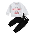 Ensemble de vêtements pour bébé fille tenue de saint-valentin lettres imprimées sweat-shirt à