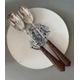 Antique carved handle Mappin and Webb Salad servers - Fern carved oak treen handles