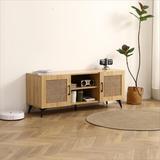 Natural Wood Oak TV Stand Storage Cabinet Living Room TV Console - 51.20" x 16.00" x 20.50"