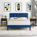 VECELO 3-Pieces Tufted Upholstered Platform Bed Frame with Adjustable Height Headboard and Nightstands Set of 2, Dark Blue