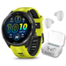 Garmin Forerunner 965 Premium GPS Running and Triathlon Smartwatch with AMOLED Touchscreen Display Carbon Gray DLC Titanium Bezel and Amp Yellow Silicone Band with Wearable4U White EarBuds Bundle