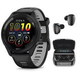 Garmin Forerunner 265 Music GPS Running Smartwatch Black with AMOLED 1.3 in Touchscreen Display with Wearable4U Black EarBuds Bundle