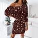 Kiplyki Christmas Womens Dress Clearance Long Sleeve Round Neck Printed Star Tie Dresses for Women