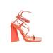 PrettyLittleThing Heels: Gladiator Chunky Heel Boho Chic Orange Solid Shoes - Women's Size 5 - Open Toe