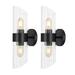 Wade Logan® Blace Iron Armed Sconce Glass/Metal in Black | 16.5 H x 6.25 W x 4.75 D in | Wayfair B4B049EF4EC248D391DE8CCBE2D6E319