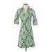 J. McLaughlin Casual Dress - A-Line V Neck 3/4 sleeves: Green Dresses - Women's Size 2