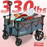 Sekey Heavy Duty Foldable Wagon with 330 LBS Weight Capacity 220L Collapsible Folding Utility Garden Cart with Big All-Terrain Beach Wheels & Drink Holders Blue