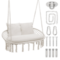 Magshion 2-Person Hanging Chair with Cushion Double Hammock Chair with Tassel Max 700lbs Bohemian Style Lounger Swing Rope Macrame Swing Chair White