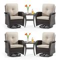 MeetLeisure 6-Piece Wicker Outdoor Conversation Set Including 4 Swivel Rocking Chairs and 2 Wicker Side Table (Brown/Beige)