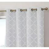 Versailles Lattice Flocked 100% Complete Blackout Thermal Insulated Window Curtain Grommet Panels - Savings & Soundproof For Living Room & Bedroom Set of 2 (50 x 63 inches Long White)