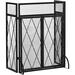 3-Panel Folding Fireplace Screen for Wood Burning with Double Doors Home Duty Steel Fire Guard 47.25 x 31 Black