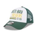 Men's New Era White/Green Green Bay Packers Stacked A-Frame Trucker 9FORTY Adjustable Hat