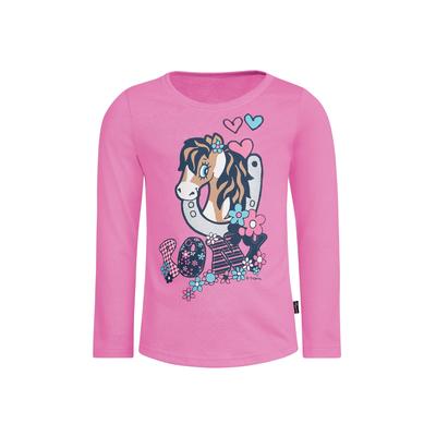 Longsleeve TRIGEMA "TRIGEMA Langarmshirt mit süßem Pony-Print", Kinder, Gr. 104, pink (candy), 100% Baumwolle, casual, Langarm, Shirts Image