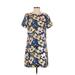 J.Crew Factory Store Casual Dress - Shift Crew Neck Short sleeves: Blue Floral Dresses - Women's Size 00