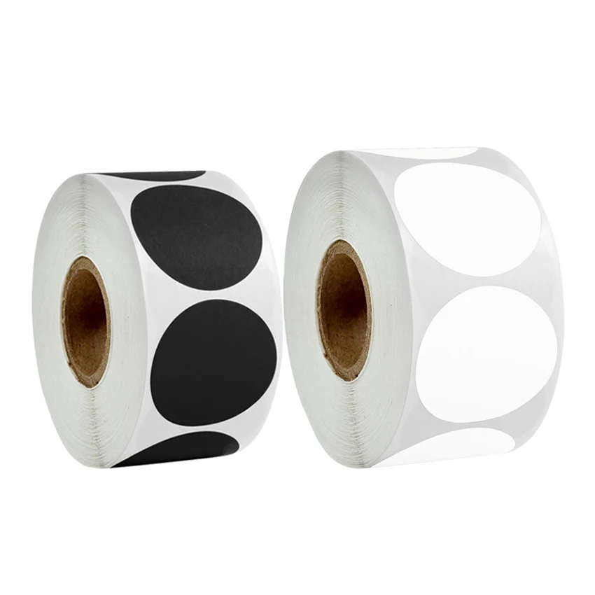 Autocollants ronds noirs et blancs, étiquettes de couleur Pure, 25mm/38mm/50mm, papeterie scolaire faite à la main, DIY bricolage, 100 à 500 pièces