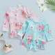 Maillot de bain pour filles manches longues fermeture éclair imprimé Floral à volants pour