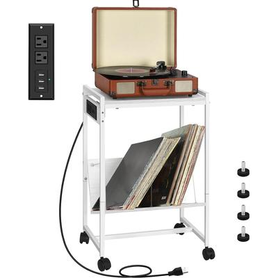2 Tier Record Player Stand with Charging Station
