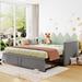 Twin Size Upholstered Daybed with Pop up Trundle & Wood Slat Support, Wood Sofa Bed Frame Twin Bed Can be Pulled Out to be King