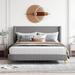 Queen Size Corduroy Platform Bed w/Metal Legs, Headboard & Wood Slat