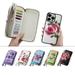 Decase Phone Shell for Apple iPhone 13 Retro Premium Flower Pattern PU Leather Shockproof Detachable Wallet Case Multi Card Slots Zipper Cover With Hand Strap for iPhone 13 - white