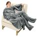 Catalonia Wearable Fleece Blanket w/ Sleeves & Foot pockets for Men Women, Plush Wrap Sleeved Throw Blanket in Gray | 75 H x 35 W in | Wayfair