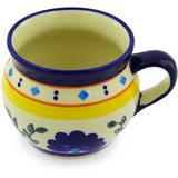 Polmedia Polish Pottery 16 Oz Stoneware Bubble Mug - Blue Diamond Flowers /Earthenware & Stoneware in Blue/Brown/White | 3.66 H x 4.33 W in | Wayfair