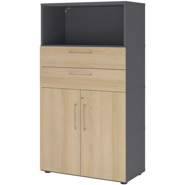 HAMMERBACHER Regalschrank »Flexwall« 80 cm breit 4 OH 2 Schubladen grau, 80x145.2x40 cm