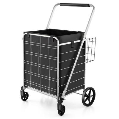 Folding Shopping Cart with Waterproof Liner Wheels and Basket - 26" x 25" x 40.5" (L x W x H)