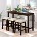 4 Pieces Counter Height Table with Fabric Padded Stools,Rustic Bar Dining Set with Socket