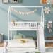 Kid-Friendly Design Twin over Full House Bunk Bed with Slide and Built-in Ladder, Full-Length Guardrail