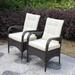 2 PCS Outdoor Patio Wicker Dining Chairs with Beige Cushions