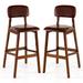 29 Inch Upholstered PU Bar Stools with Rubber Wood Legs-Set of 2 - 17.5" x 19" x 40.5"