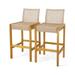 Set of 2 Rattan Patio Wood Barstools Dining Chairs with Backrest-Set of 2 - 23" x 18.5" x 42"