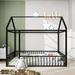 Twin Size Kids House Bed Metal Platform Bed Frame Floor Bed, Black